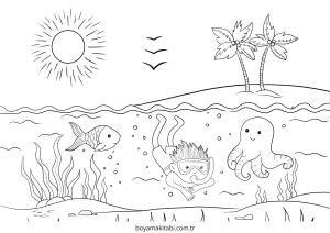 Plaj boyama sayfası – yaratıcılık, eğlenceli etkinlik