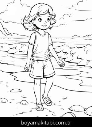 Plaj boyama sayfası – çocuklar için, çizgi film temalı