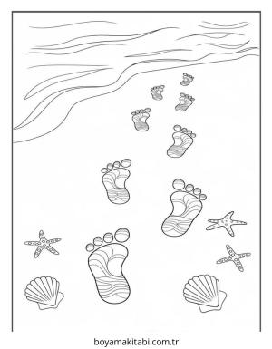 Plaj boyama sayfası – basit çizim, kolay boyama