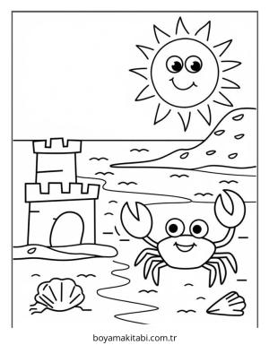 Plaj boyama sayfası – yaratıcılık, eğlenceli etkinlik