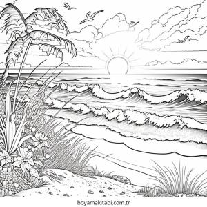 Plaj boyama sayfası – kolay boyama, eğitici aktivite