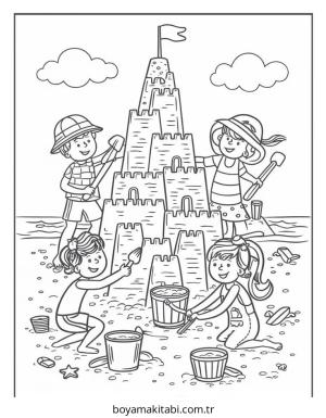 Plaj boyama sayfası – eğitici aktivite, yaratıcılık