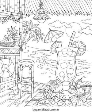 Plaj boyama sayfası – keyifli zaman, renkli çizimler