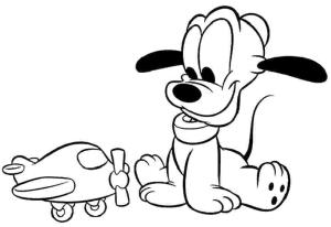 Pluto (Disney) boyama sayfası,  coloring page, Bebek Pluto ve Oyuncak Uçak, 