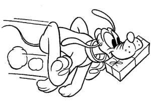 Pluto (Disney) boyama sayfası,  coloring page, Pluto Bir Hediye Tutuyor, 