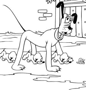 Pluto (Disney) boyama sayfası,  coloring page, Pluto ve Köpek Yavruları, 