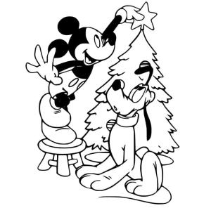 Pluto (Disney) boyama sayfası,  coloring page, Mickey ve Pluto Noel Ağacını Süslüyor, 