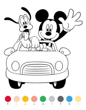 Pluto (Disney) boyama sayfası,  coloring page, Mickey ve Pluto Numaraya Göre Arabayı Sürüyor, 