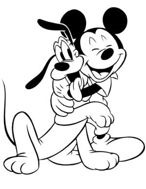 Pluto (Disney) boyama sayfası,  coloring page, Mickey Pluto sarılıyor, 