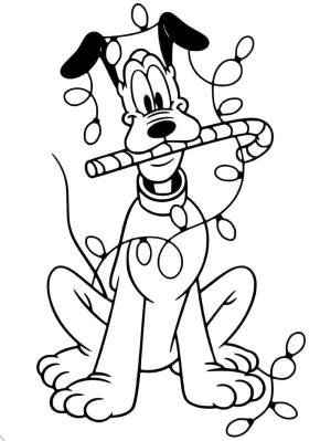 Pluto (Disney) boyama sayfası,  coloring page, Noel’de komik Pluto, 