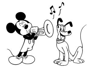 Pluto (Disney) boyama sayfası,  coloring page, Mickey Pluto Trompet Çalıyor, 