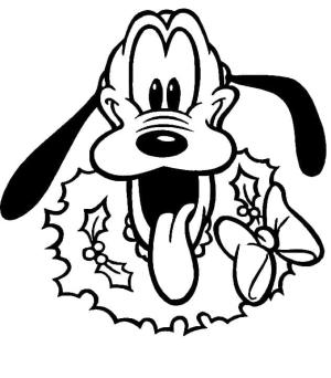 Pluto (Disney) boyama sayfası,  coloring page, Pluto ve Noel Çelengi, 