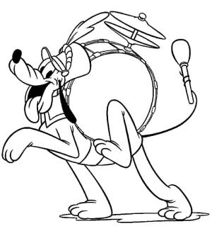 Pluto (Disney) boyama sayfası,  coloring page, Pluto Davul Çalıyor, 