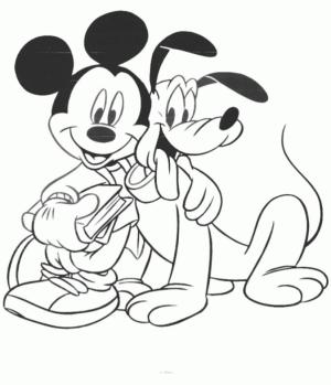 Pluto (Disney) boyama sayfası,  coloring page, Mickey Mouse Pluto’a sarılıyor, 