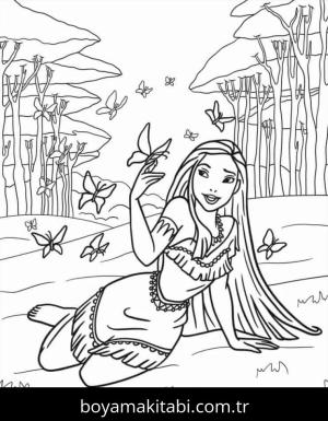 Pocahontas boyama sayfası – basit çizim, kolay boyama