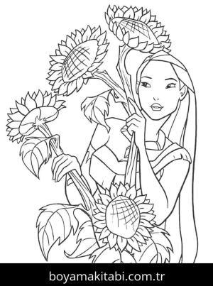 Pocahontas boyama sayfası – sevimli karakter, sanatsal çalışma