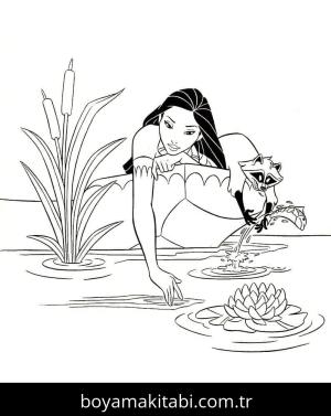 Pocahontas boyama sayfası – çocuk aktivitesi, PDF indir