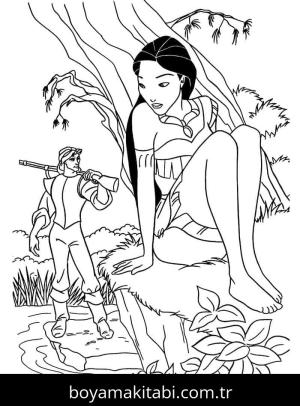 Pocahontas boyama sayfası – çizgi film temalı, basit çizim