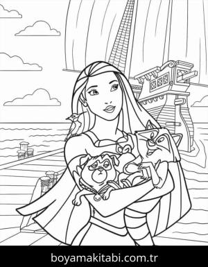 Pocahontas boyama sayfası – renkli çizimler, okul öncesi