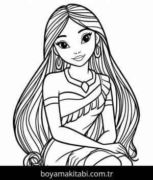 Pocahontas boyama sayfası – el becerilerini geliştirir, boyama çalışması