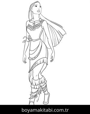 Pocahontas boyama sayfası – kolay boyama, eğitici aktivite