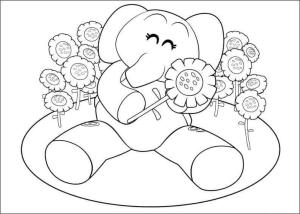 Pocoyo boyama sayfası,  coloring page, Ayçiçeği ile Mutlu Elly, 