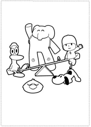 Pocoyo boyama sayfası,  coloring page, Pocoyo ve Tahterevalli Oynayan Arkadaşlar, 