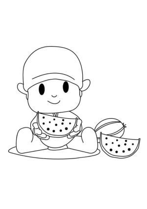 Pocoyo boyama sayfası,  coloring page, Pocoyo with Watermelon, 