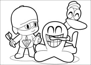 Pocoyo boyama sayfası,  coloring page, Pocoyo ve Pato Fred’in Dişlerini Fırçalıyor, 