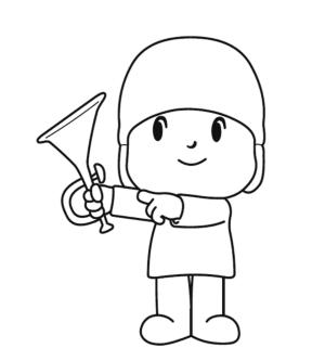 Pocoyo boyama sayfası,  coloring page, Trompet tutan Pocoyo çizimi, 