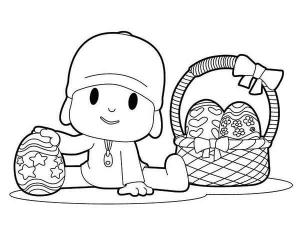 Pocoyo boyama sayfası,  coloring page, Paskalya Yumurtası Sepeti ile Pocoyo, 