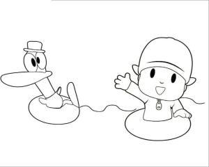 Pocoyo boyama sayfası,  coloring page, Pocoyo ve Pato Yüzme, 