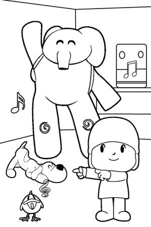 Pocoyo boyama sayfası,  coloring page, Pocoyo ve Müzik Dinleyen Arkadaşları, 