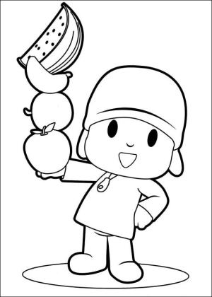 Pocoyo boyama sayfası,  coloring page, Pocoyo Holding Fruit, 