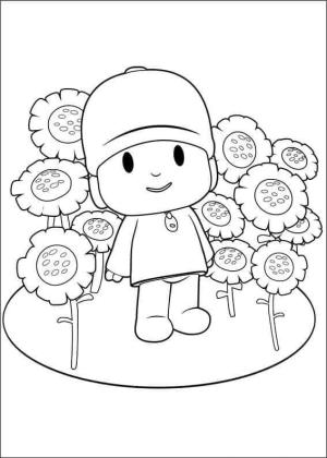 Pocoyo boyama sayfası,  coloring page, Ayçiçeği ile Pocoyo, 