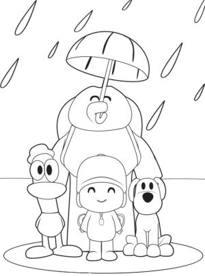 Pocoyo boyama sayfası,  coloring page, Pocoyo ve Yağmurda Duran Arkadaşlar, 