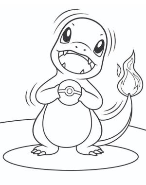 Pokeball boyama sayfası,  coloring page, Pokeball tutan Charmander, 