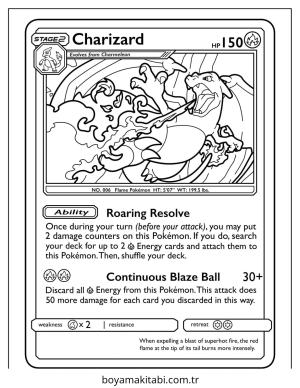Pokemon Charizard boyama sayfası – çocuk aktivitesi, PDF indir