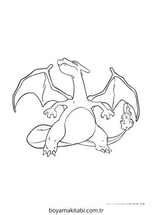 Pokemon Charizard boyama sayfası – sevimli karakter, sanatsal çalışma