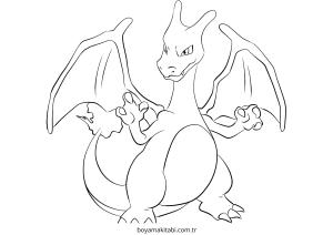 Pokemon Charizard boyama sayfası – basit çizim, kolay boyama