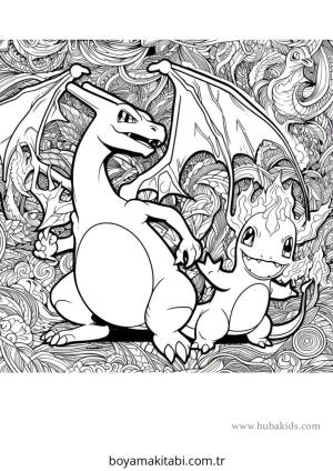Pokemon Charizard boyama sayfası – el becerilerini geliştirir, boyama çalışması