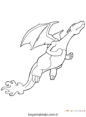 Pokemon Charizard boyama sayfası – el becerilerini geliştirir, boyama çalışması