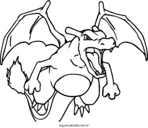 Pokemon Charizard boyama sayfası – renkli çizimler, okul öncesi