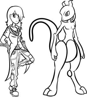 Pokemon boyama sayfası, Pokemon coloring page, Fenn ve Mewtwo, 