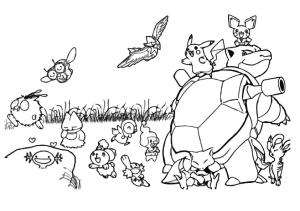 Pokemon boyama sayfası, Pokemon coloring page, Pikachu ve Blastoise, 