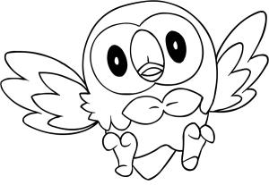 Pokemon boyama sayfası, Pokemon coloring page, Rowlet Uçan, 