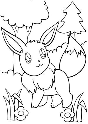 Pokemon boyama sayfası, Pokemon coloring page, Ormanda Eevee, 