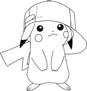 Pokemon boyama sayfası, Pokemon coloring page, Şapka Takan Pikachu, 