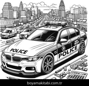 Polis Arabası boyama sayfası,  coloring page, çizgi, karikatür, minimal