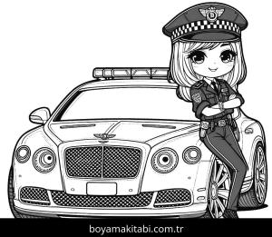 Polis Arabası boyama sayfası,  coloring page, komik, karikatür, şirin
